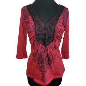 Energe Oneworld Red V Neck Tunic Medium Fairycore Goth Romantic Boho Alt Style